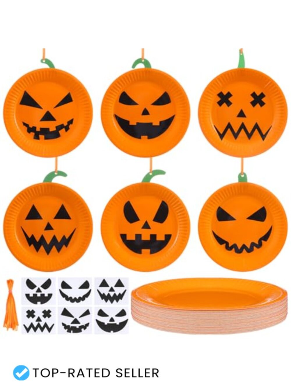 24 Pcs Halloween Jack O' Lantern Paper Plate Craft Kit DIY Pumpkin Hanging